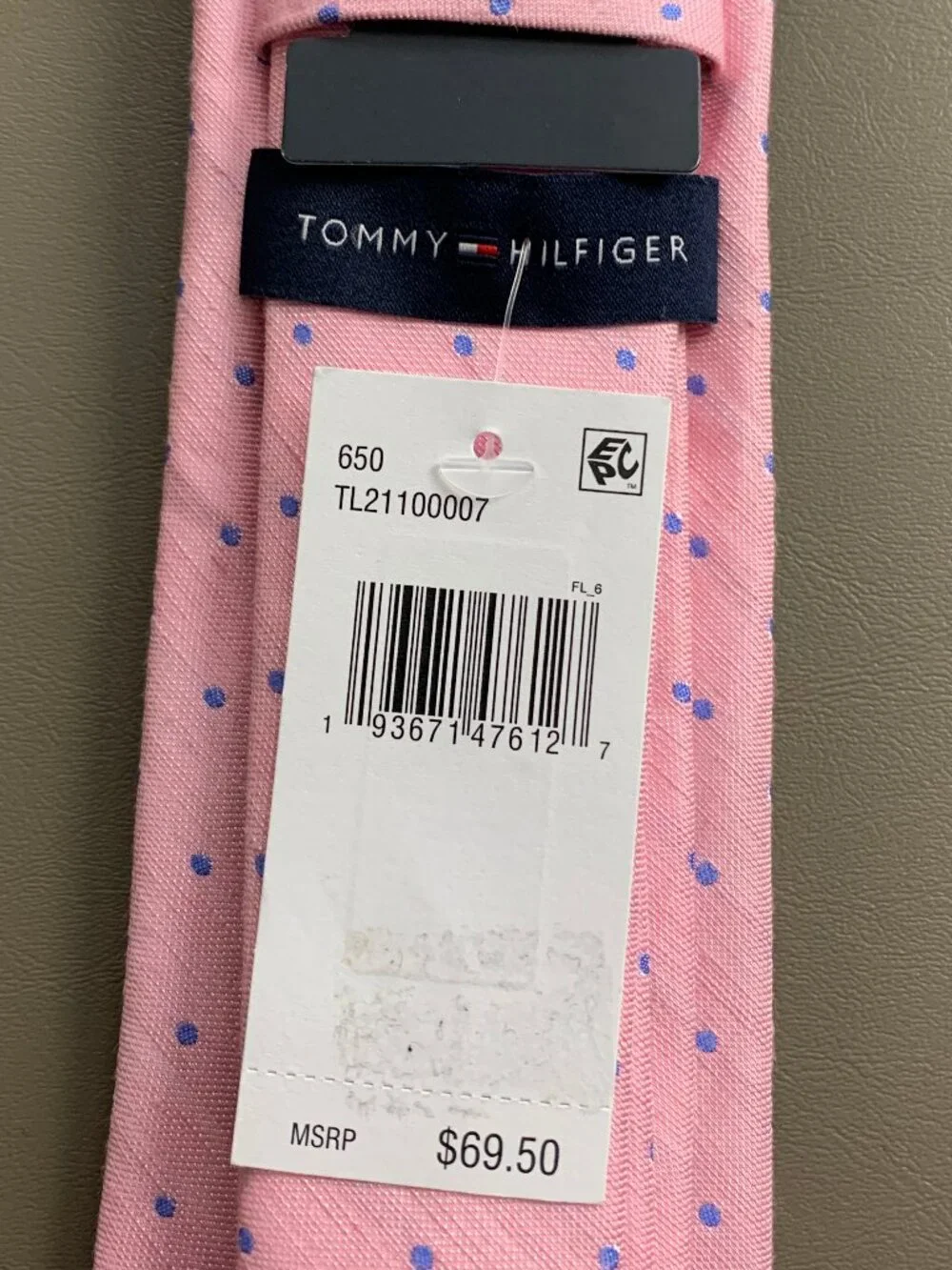 Tommy Hilfiger Men's 3'' Linen Blend Neck Tie, Pink Blue Polka Dot, One Size